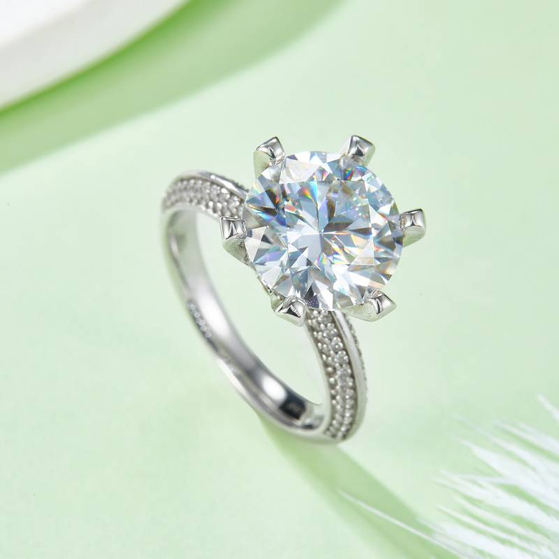 半壁江山S925银镀白金MoissaniteWomen's Ring5.0ctD级